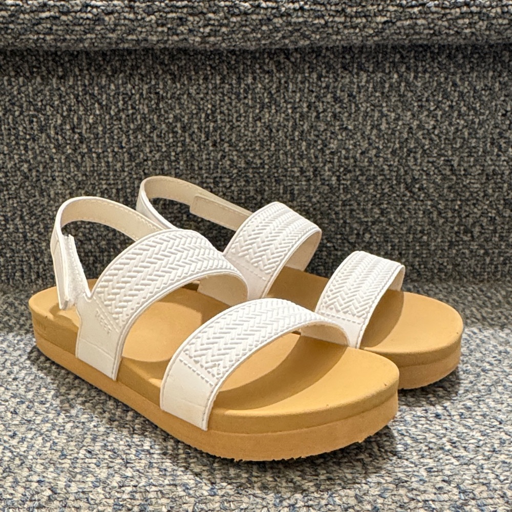 Reef Little Water Vista Kids White Strappy Sandals with Tan Sole